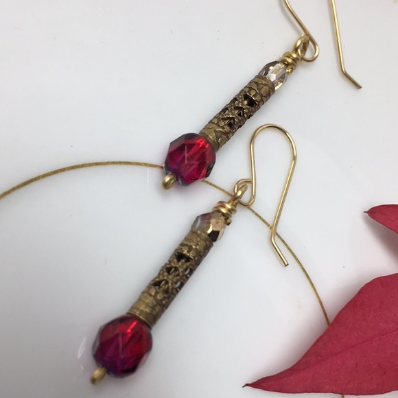 cocovalli Jewelry - Handmade Cranberry Czech glass gypsy earrings